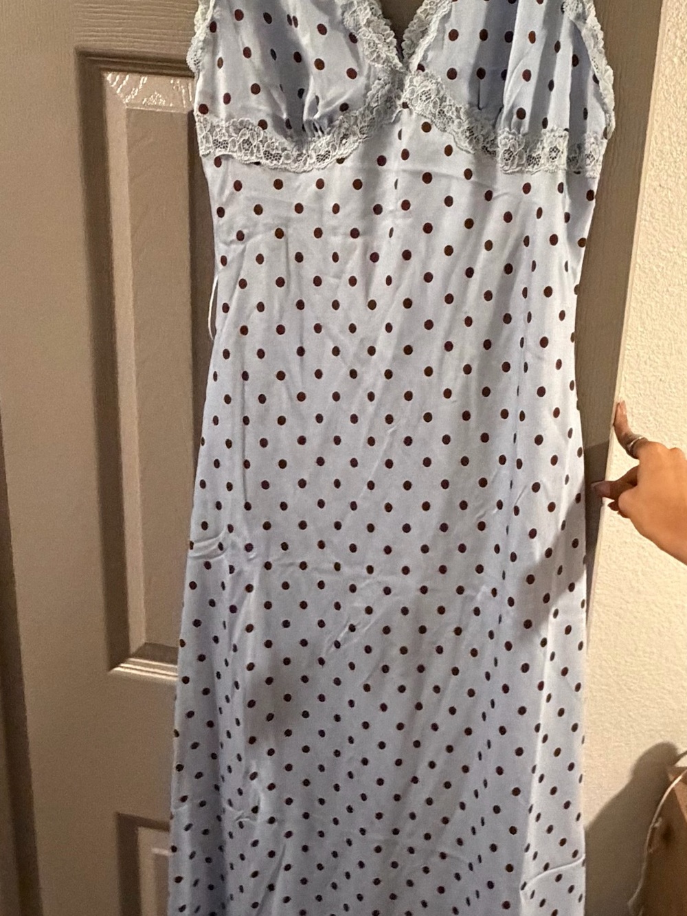 Women's Light Blue Polka Dot Lace Trim dress